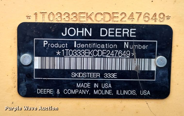 image for item LK9084 2013 John Deere 333E  tracked skid steer loader
