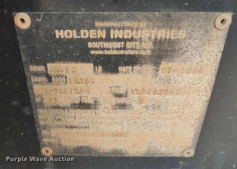 image for item LK9098 2015 Holden TD040  equipment trailer