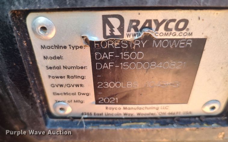 image for item LK9123 2021 Rayco DAF-150D  skid steer mulcher