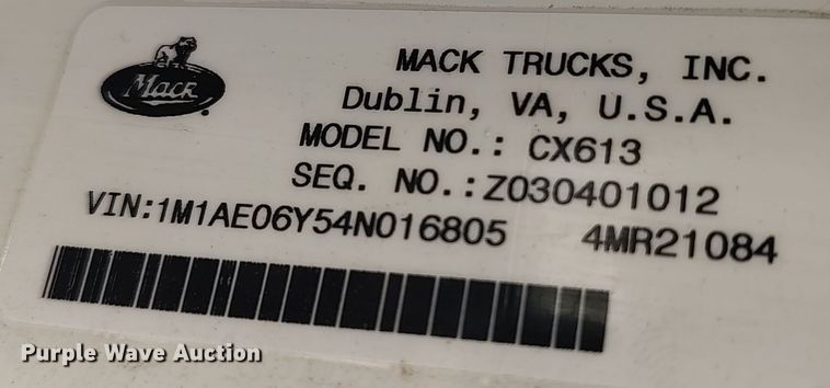 image for item LK9153 2004 Mack CX Series  dump truck