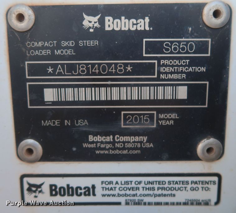 image for item LK9167 2015 Bobcat S650  skid steer loader