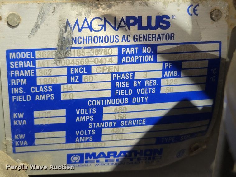 image for item LM9667 2016 Generac MGG100M  generator