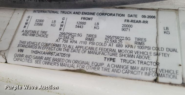 image for item LM9668 2007 International 8600  dump truck