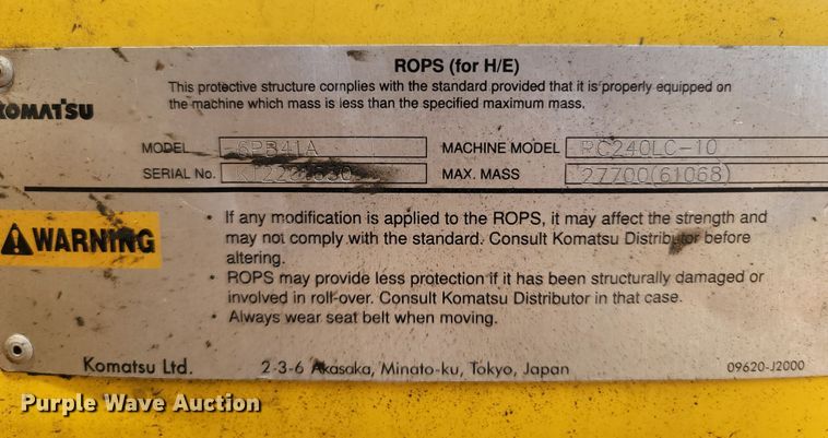 image for item LM9692 2013 Komatsu PC240LC-10  excavator