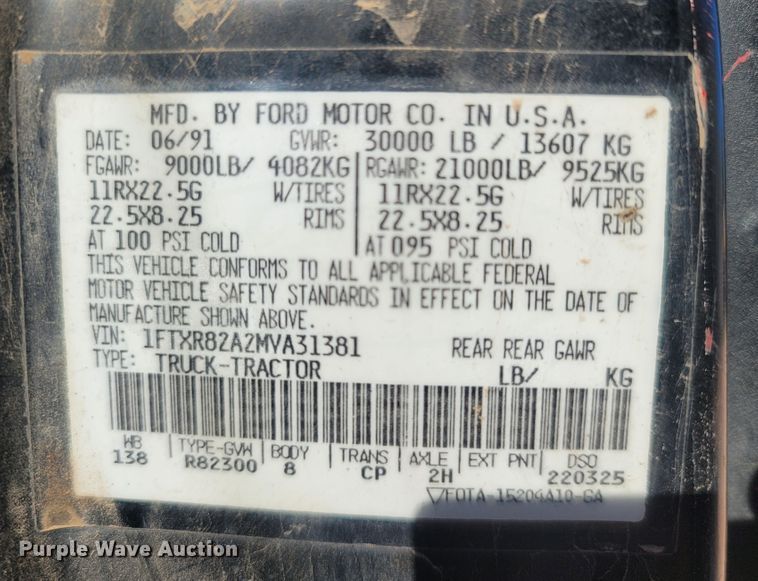 image for item LM9705 1991 Ford LN8000  dump flatbed truck