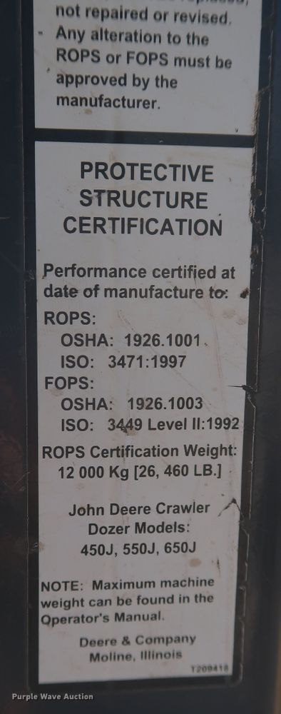 image for item MJ9139 2008 John Deere 650J LT  dozer