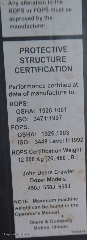 image for item MJ9140 2007 John Deere 650J LT  dozer