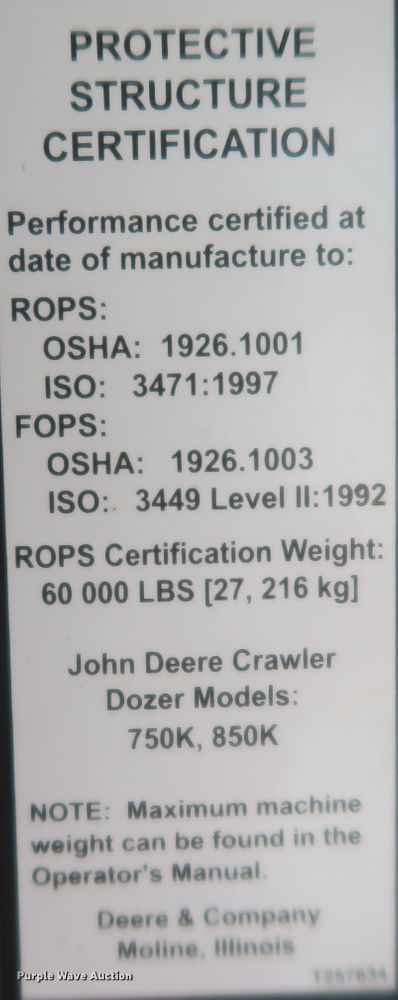 image for item MJ9141 2013 John Deere 850K  dozer