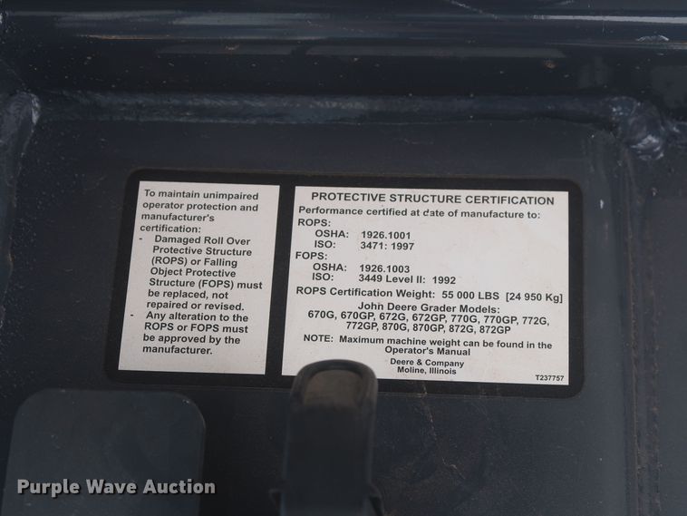 image for item MJ9142 2010 John Deere 672G  motor grader