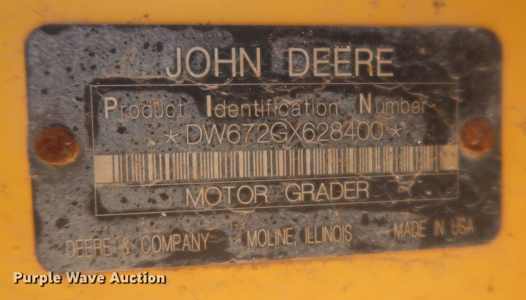 image for item MJ9142 2010 John Deere 672G  motor grader