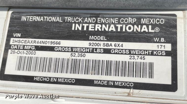 image for item MJ9145 2004 International 9200i  dump truck