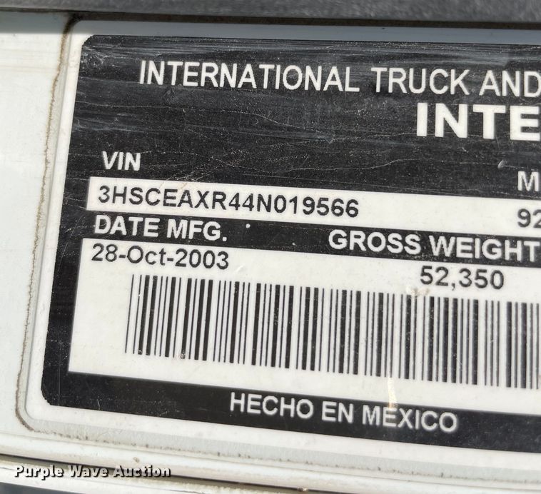 image for item MJ9145 2004 International 9200i  dump truck