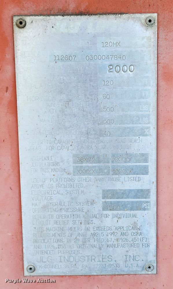 image for item MK9183 2000 JLG 120HX  boom lift