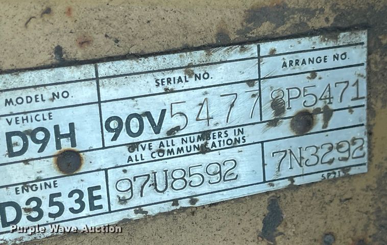 image for item MU9085 1977 Caterpillar D9H  crawler tractor