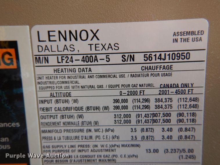 image for item DB7827 Lennox LF24-400A  natural gas heater