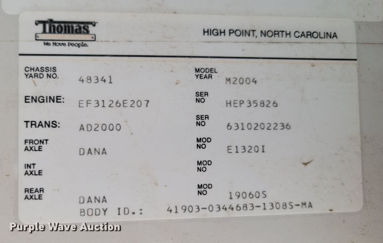 image for item DM2374 2004 Thomas Saf-T-Liner MVP EF  school bus