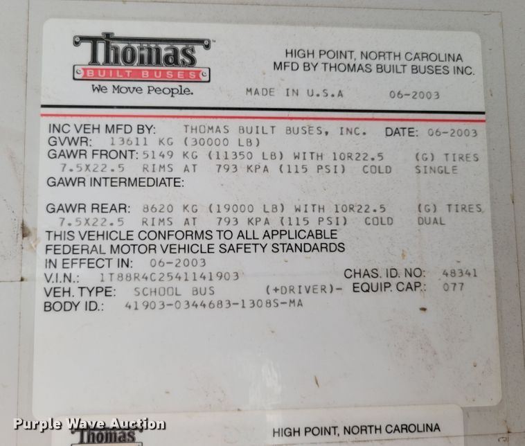 image for item DM2374 2004 Thomas Saf-T-Liner MVP EF  school bus