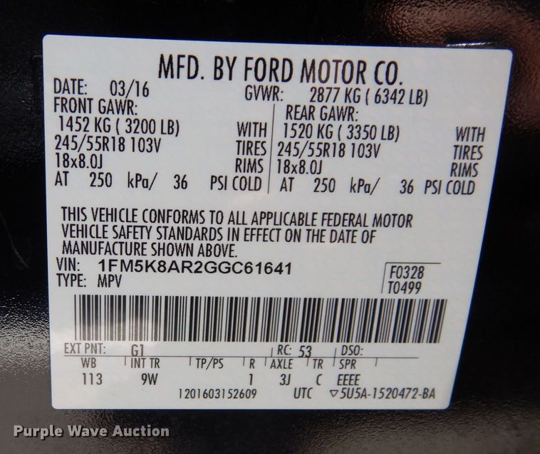 image for item DS1356 2016 Ford Explorer Police Interceptor  SUV