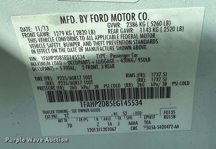 image for item IA9063 2014 Ford Taurus