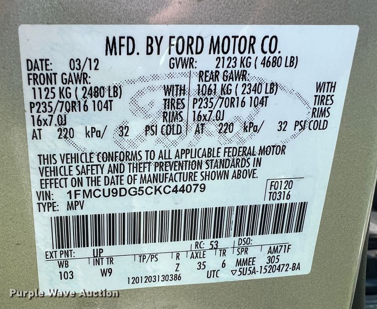 image for item IA9065 2012 Ford Escape  SUV