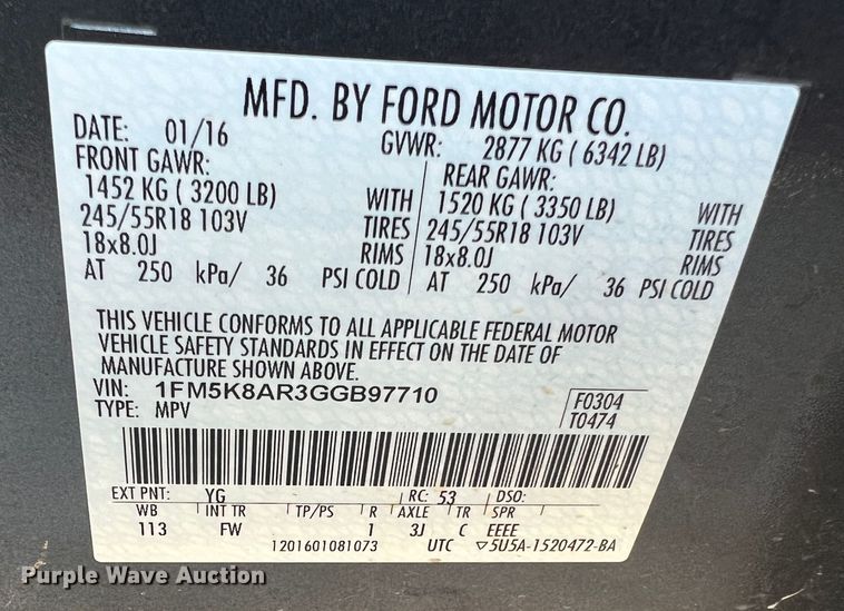 image for item JM9162 2016 Ford Explorer Police Interceptor  SUV