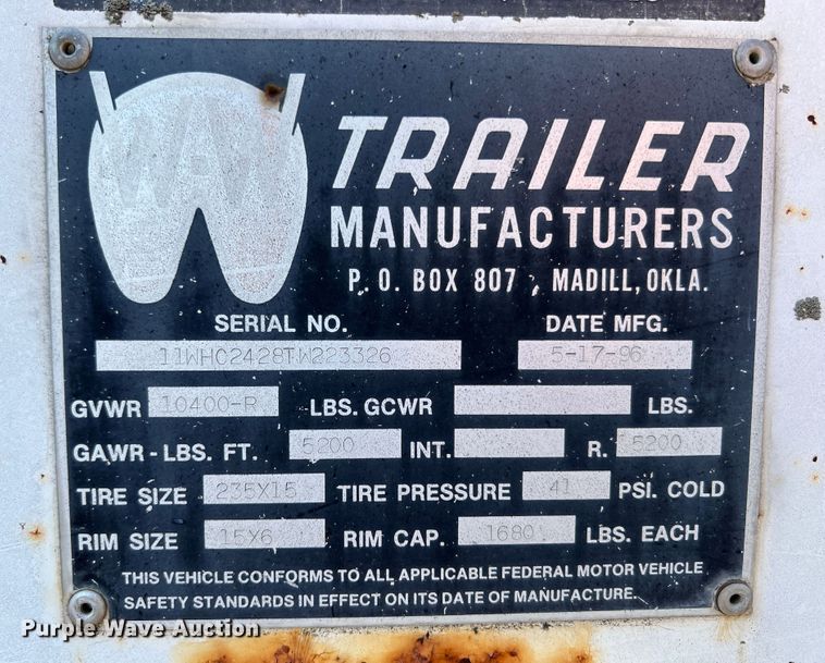 image for item JX9313 1996 W-W Trailers  enclosed cargo trailer