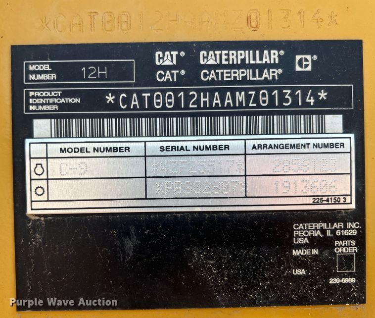 image for item JX9425 2007 Caterpillar 12H  motor grader