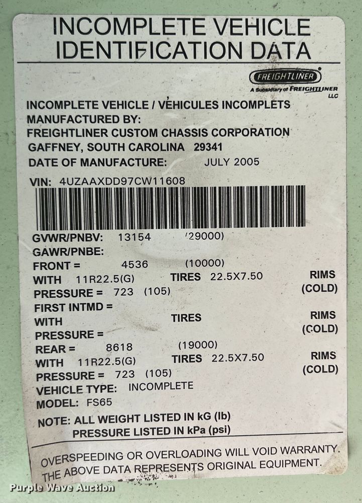image for item JX9472 2007 Freightliner FS65  school bus
