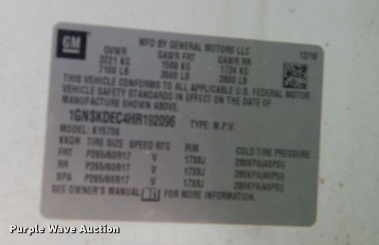 image for item KC9742 2017 Chevrolet Tahoe Police  SUV