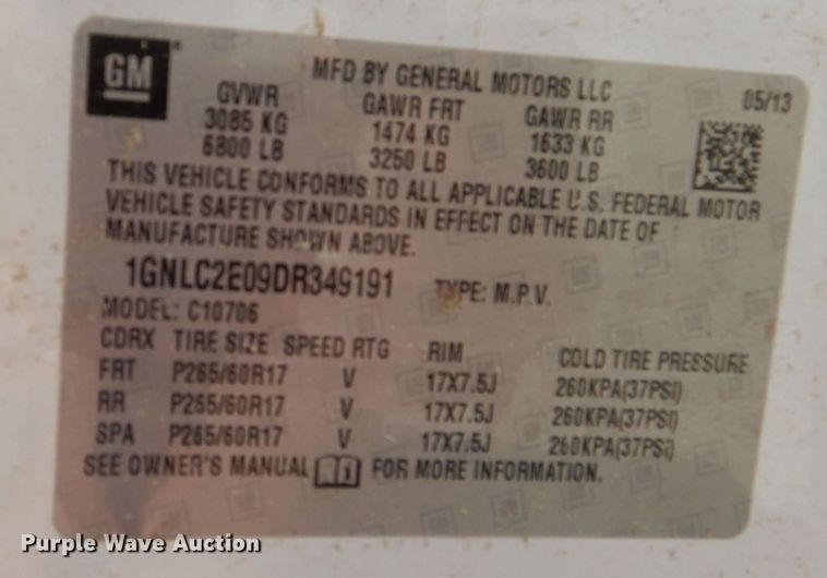 image for item KC9745 2013 Chevrolet Tahoe Police  SUV