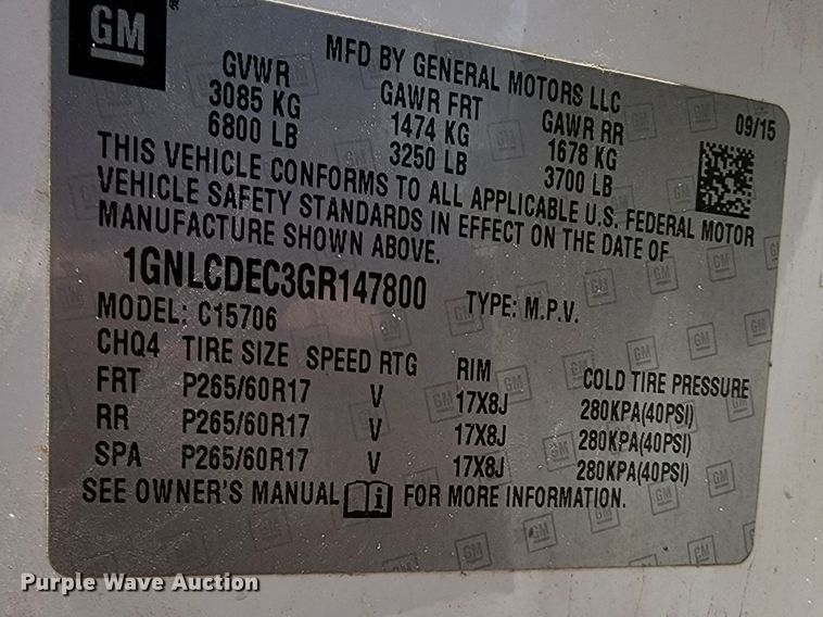 image for item KC9747 2016 Chevrolet Tahoe Police  SUV