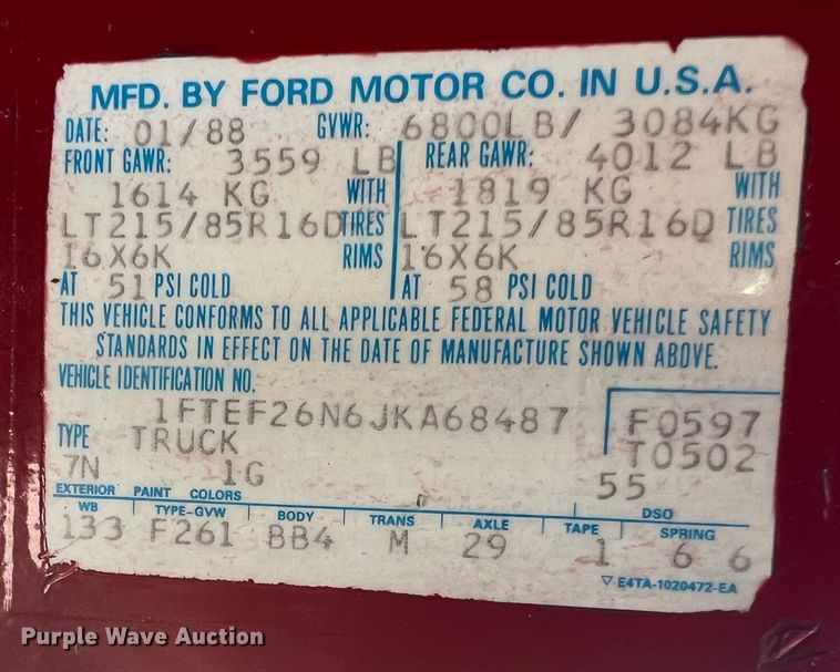 image for item KC9815 1988 Ford F250  flatbed pickup truck