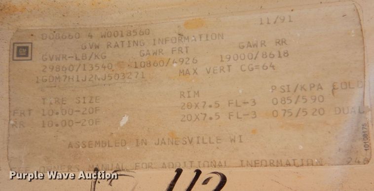 image for item KF9584 1992 GMC TopKick  dump truck