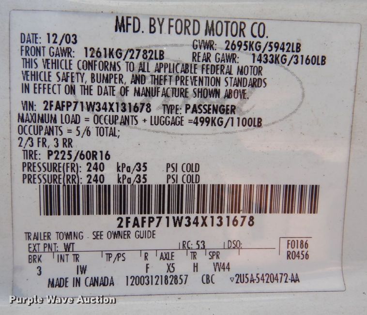 image for item KF9587 2004 Ford Crown Victoria Police Interceptor