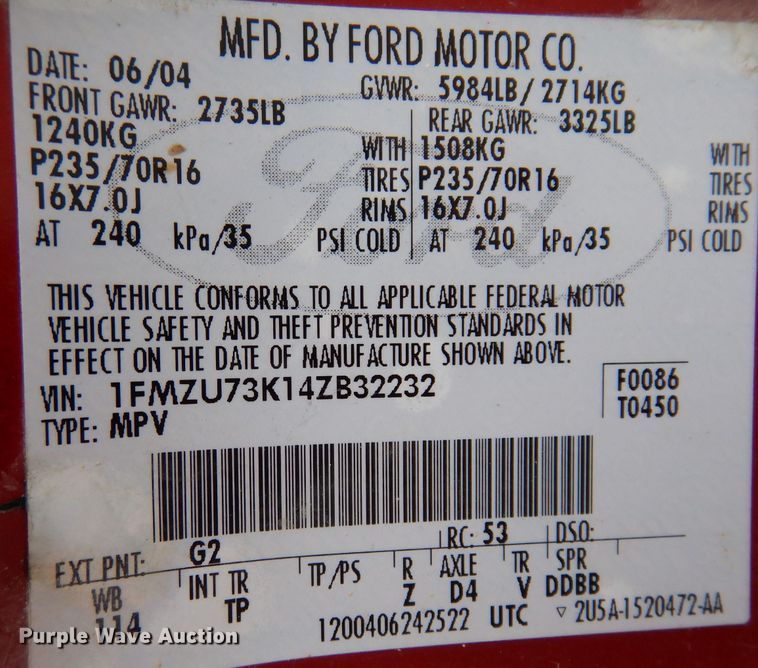 image for item KP9385 2004 Ford Explorer XLT  SUV