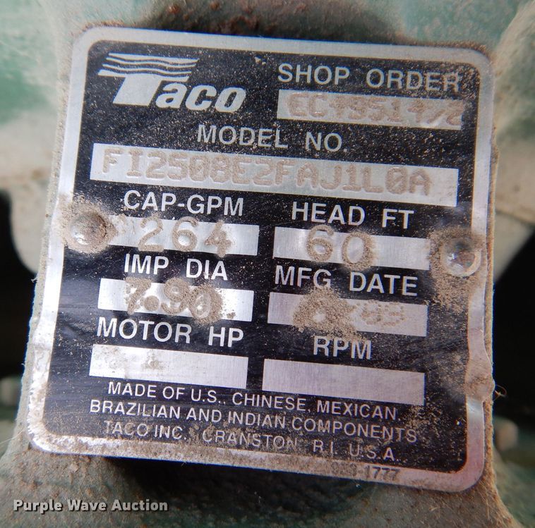 image for item KP9448 (2) 2009 Taco FI2508E2FAJ1L0A pumps