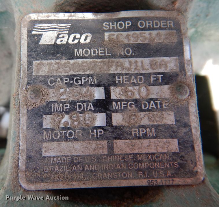 image for item KP9448 (2) 2009 Taco FI2508E2FAJ1L0A pumps