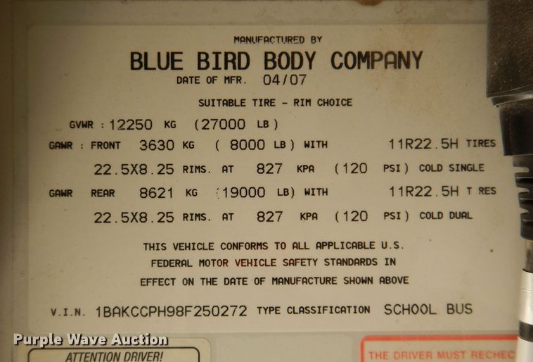image for item KP9449 2008 Blue Bird Vision  school bus