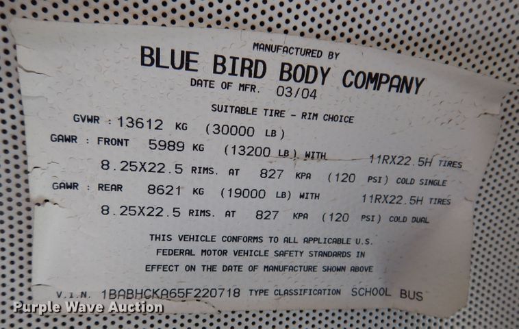 image for item KP9450 2005 Blue Bird  school bus