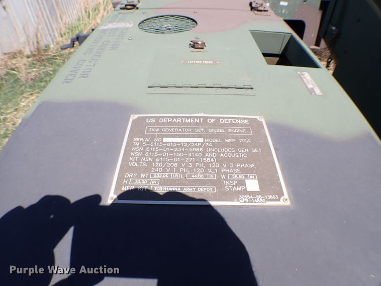 image for item KR9707 1995 US Military MEP701A  generator