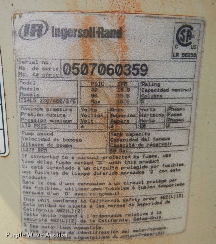 image for item LR9802 Ingersoll Rand TS4L5  air compressor