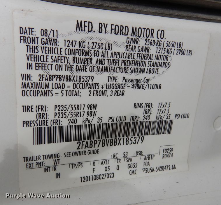 image for item LR9809 2011 Ford Crown Victoria Police Interceptor