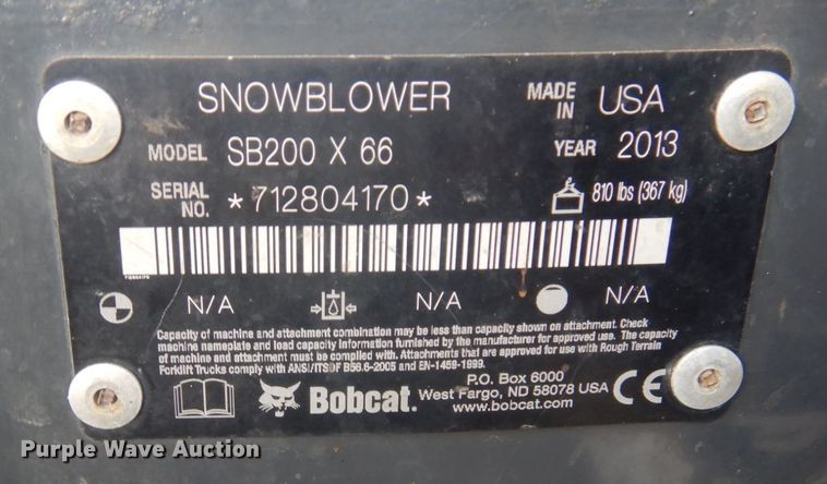 image for item MH9057 2013 Bobcat SB200X66  skid steer snow blower