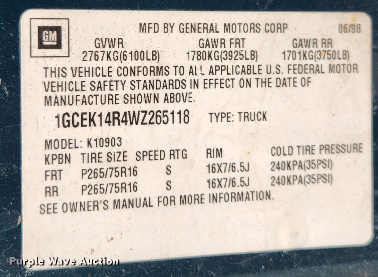 image for item MK9057 1998 Chevrolet Silverado 1500  pickup truck