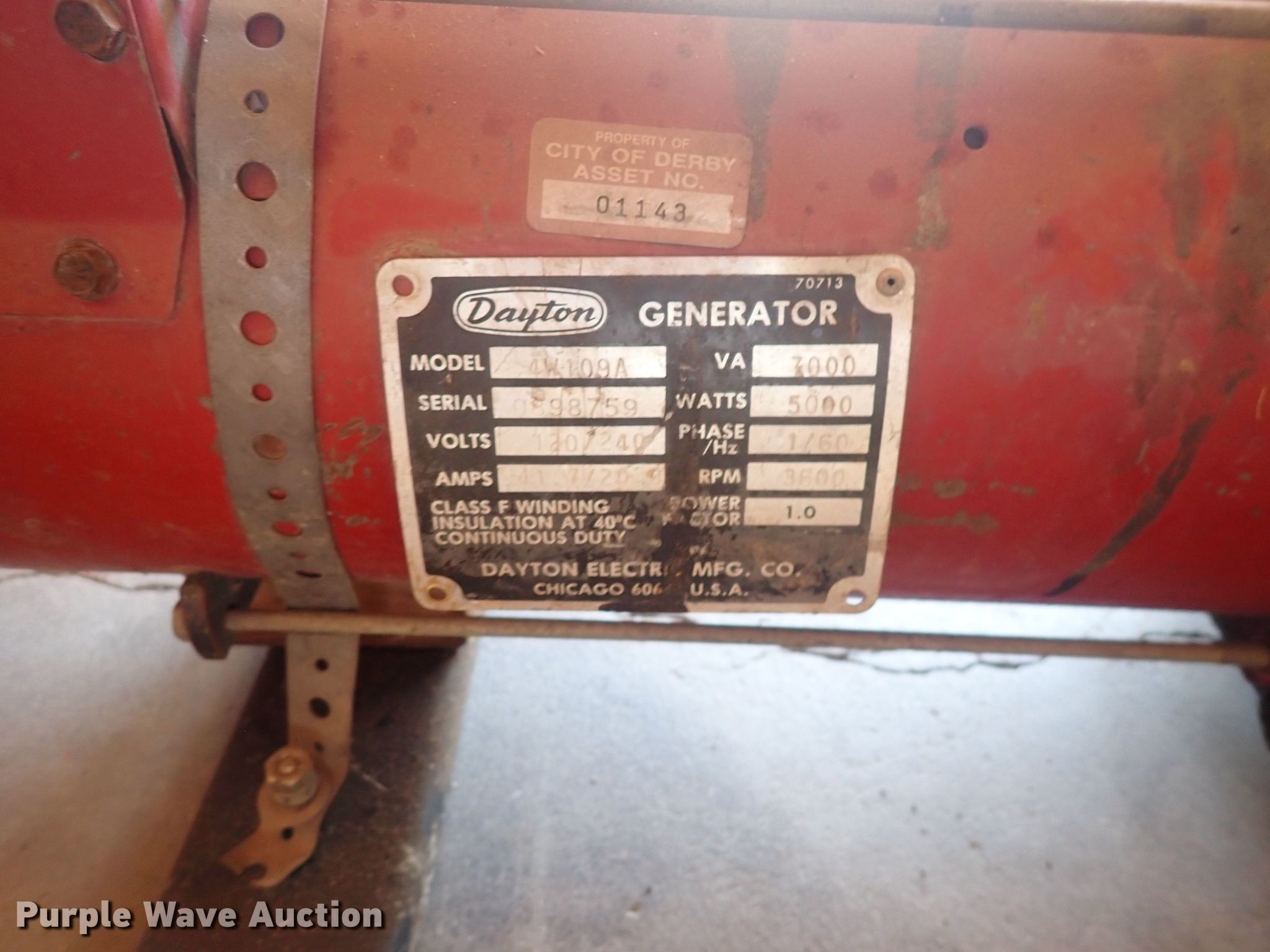 Dayton 4W109A generator in Derby, KS Item IN9176 sold Purple Wave