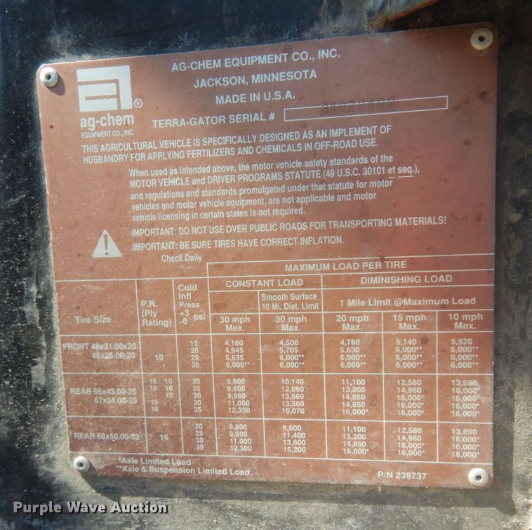image for item DB7824 2000 Ag-Chem TerraGator 8104  applicator cab and chassis