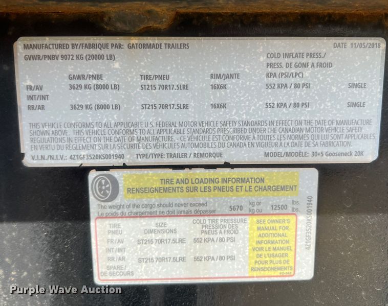 image for item DK7104 2019 Gator Made  equipment trailer