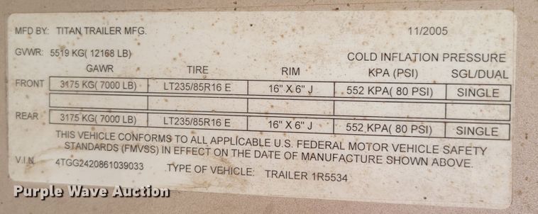 image for item DM8016 2006 Titan 1R5534  livestock trailer