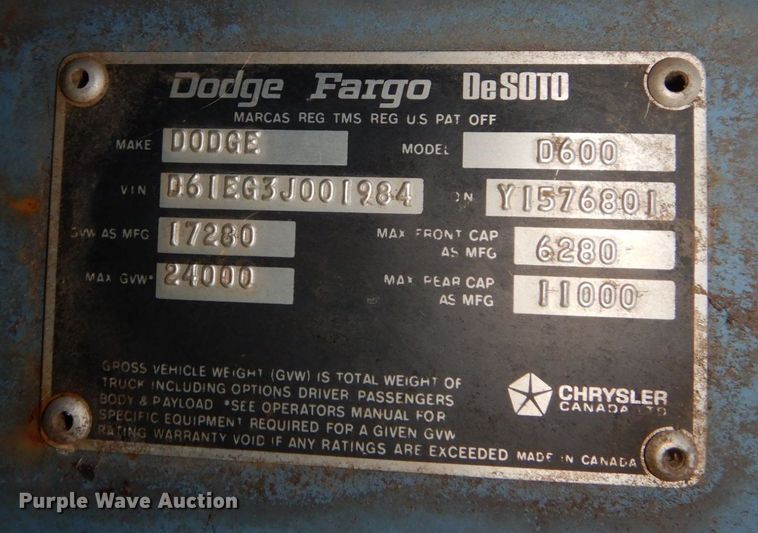 image for item DS1366 1973 Dodge D600  grain truck