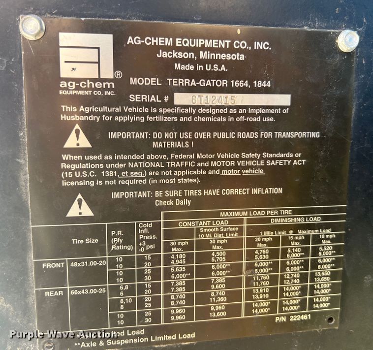 image for item MR9840 Ag-Chem TerraGator 1844  sprayer